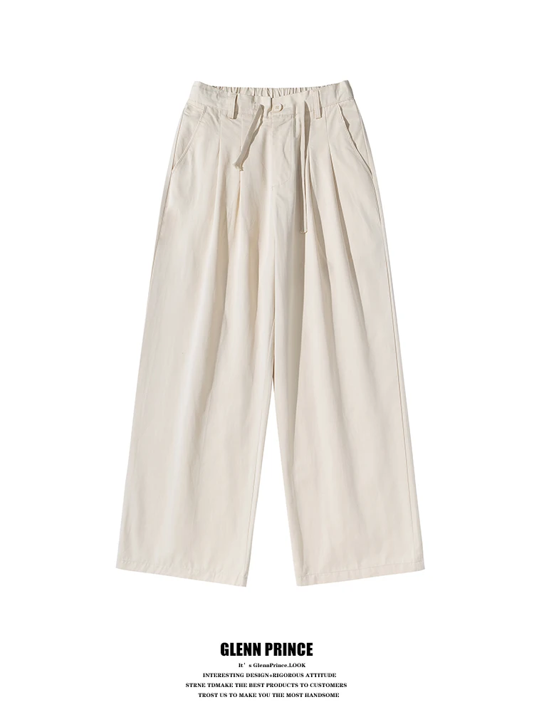 

Мужские повседневные брюки свободного кроя в стиле ретро, драпированные рабочие брюки с широкими штанинами, модные универсальные хлопковые брюки прямого кроя, длинные брюки