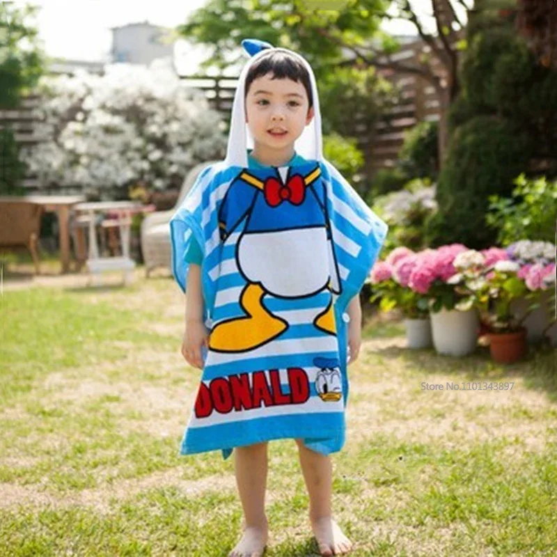 Disney Cartoon Cotton Kids Hooded Bath Towel Breathable Beach Towel Mickey Minnie Donald Duck Daisy Baby Girl Towel 60x120cm