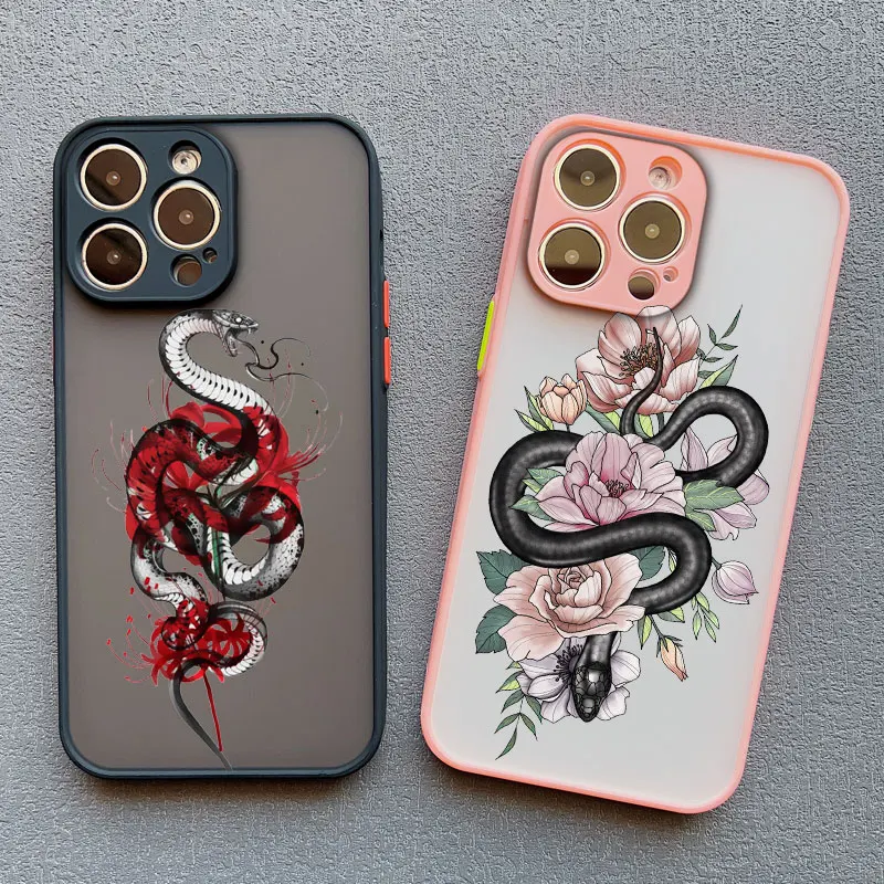 Snake Colour Rose Phone Case for iPhone 16 15 14 Pro Max 13 12 Mini 11 Pro Max XR XS X 15 14 7 8 Plus SE2 Shockproof Back Funda