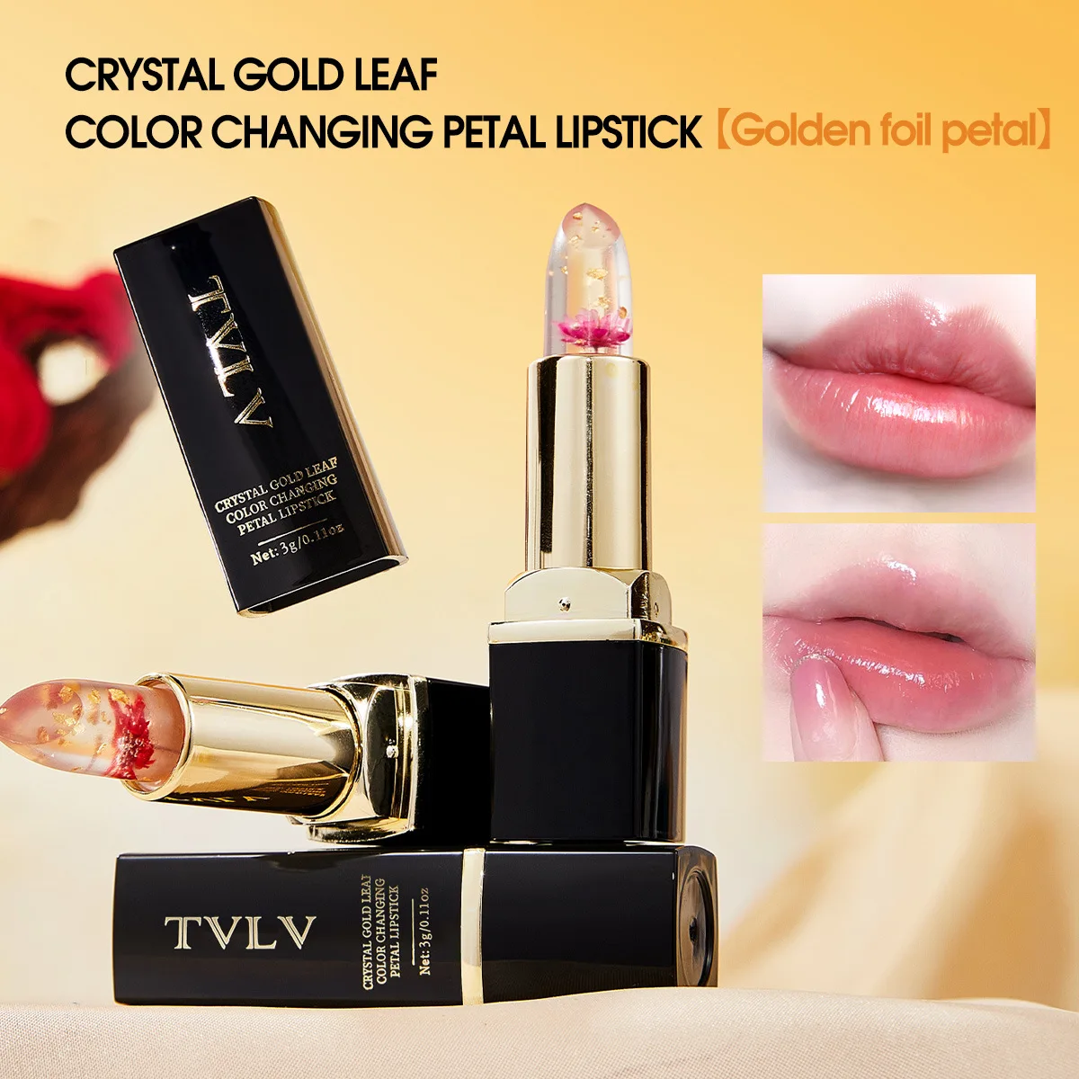 Crystal Gold Foil Veranderende Kleur Lipstick, Waterbestendig en Hydraterende Langdurige Lipbalsem