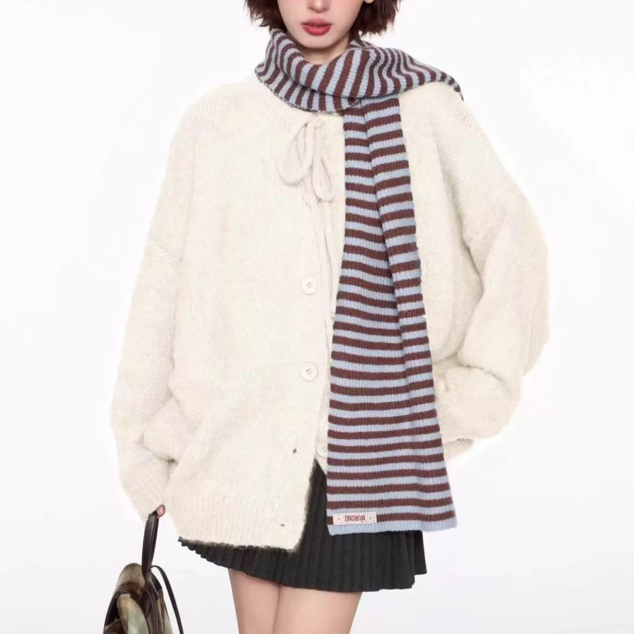 Vintage Lace-Upเสื้อกันหนาวผู้หญิงฤดูใบไม้ร่วงและฤดูหนาวหลวมสไตล์ขี้เกียจ 2025 ใหม่ถักเสื้อสเวตเตอร์ถักสําหรับผู้หญิง