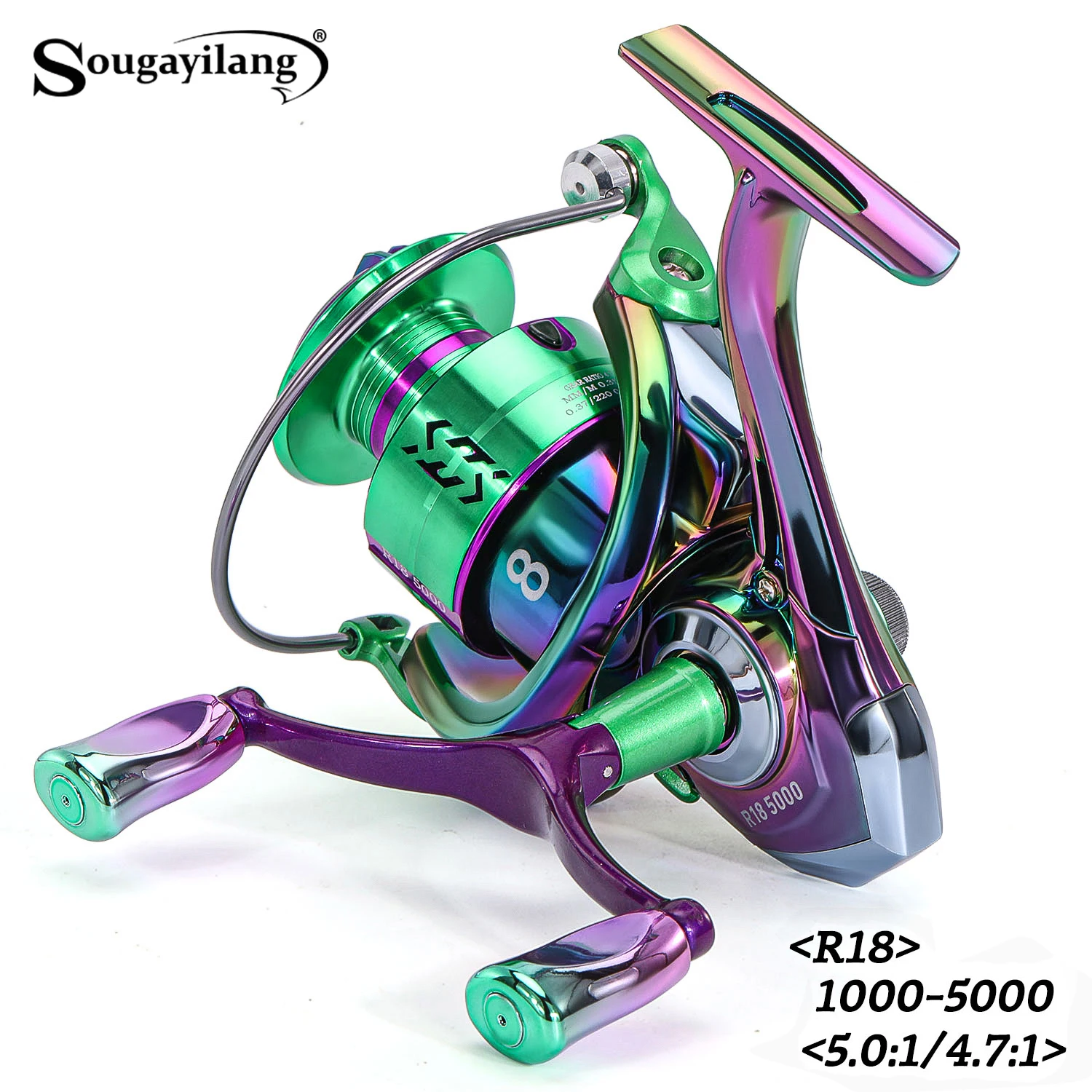 Sougayilang Doppelgriff Spinning Angelrolle CNC Aluminium Spule 5,0:1/4,7:1 Übersetzungsverhältnis Ganzmetall Angelrolle Angelgerät