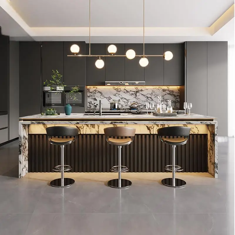 Any Size Custom Natural Stone Kitchen Island Light Luxury Open Kitchen Dining Table Peninsula Countertop Modern High End Villa T