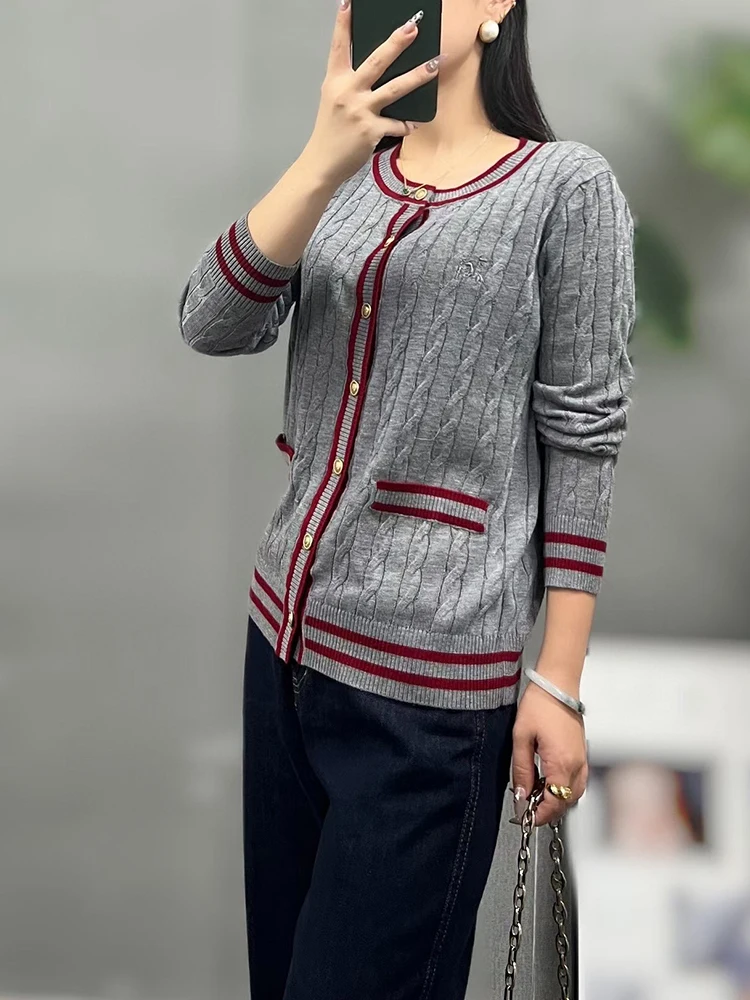 

Briti Sle Knitted Slim Fit Long Sve round Ne Open Cardigan Women's Faion Color Blo Striped Outerwear Autumn New ...