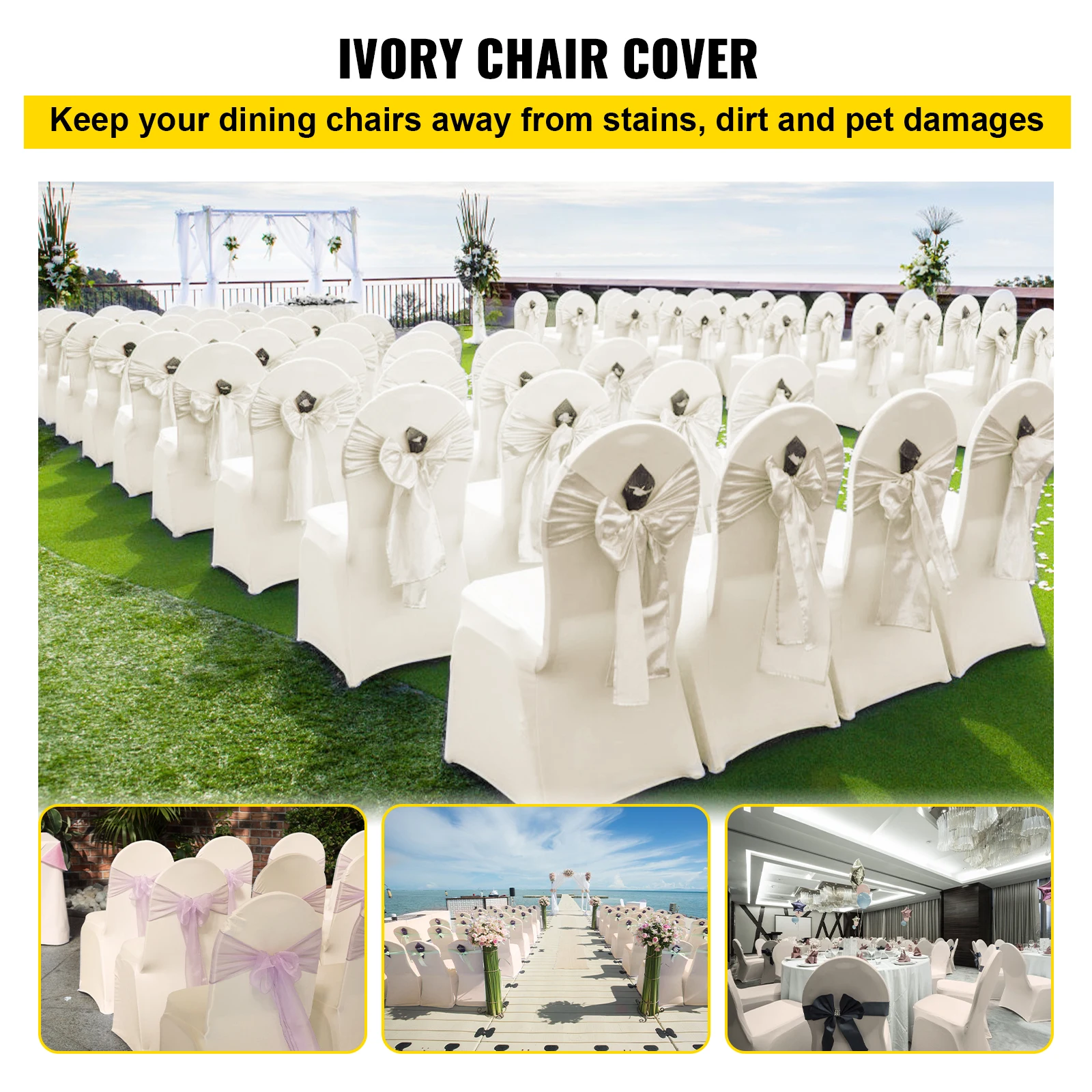 VEVOR 100Pcs Wedding Chair Covers Stretch Polyester Spandex Slipcover Folding Flat Front Chair Covers for Hotel Dining Party