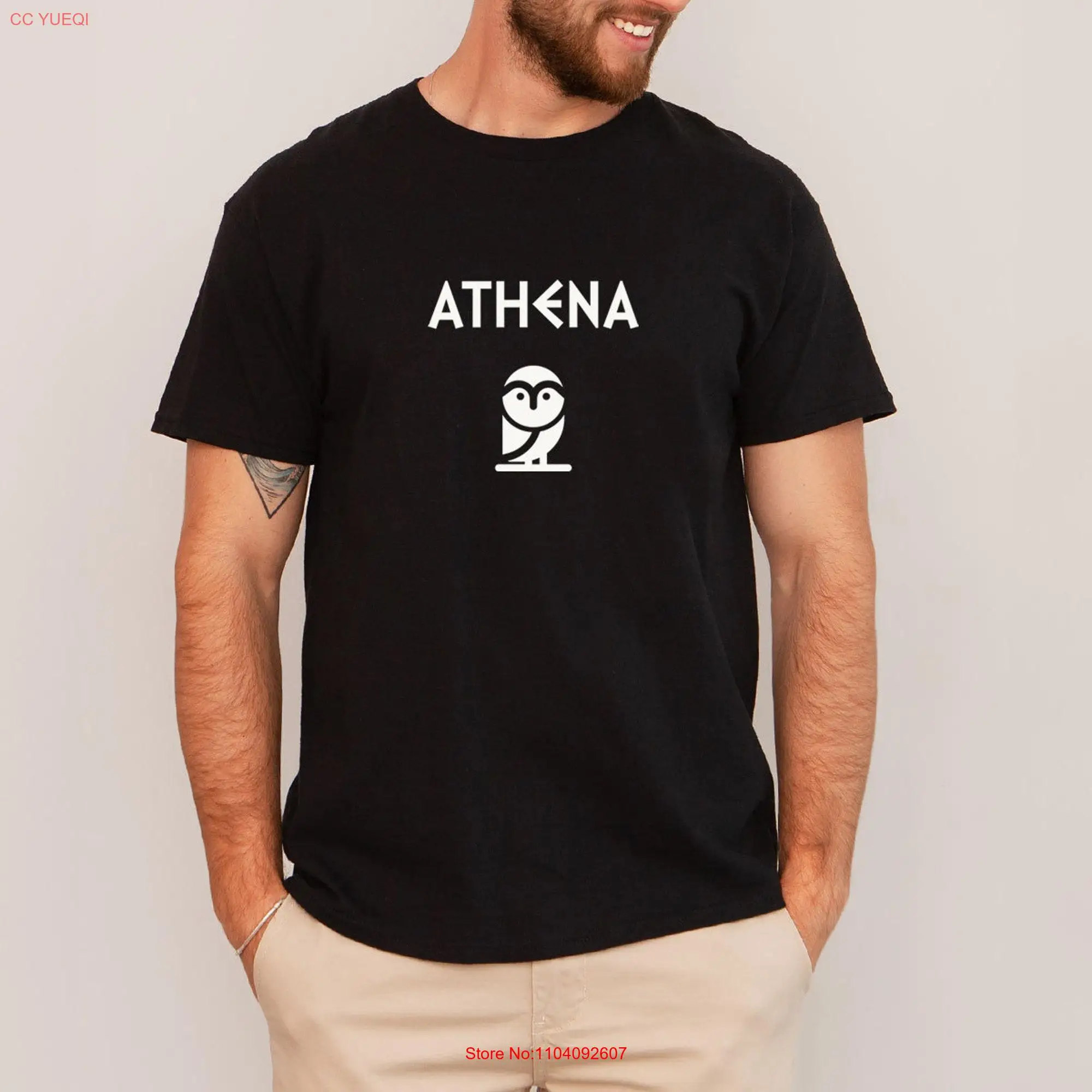 Athena Greek Goddess T Shirt Men Ancient History Owl Mythology God Antique Crew Neck Funny Relaxed Fit Top