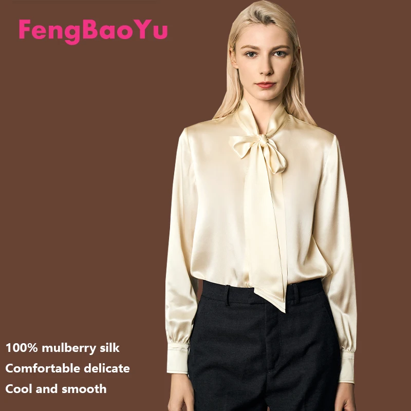 

100% High-end Silk Women's Shirt with Flowing Butterfly Knot Overcoat - Elegant and Graceful, Luxurious and Practical