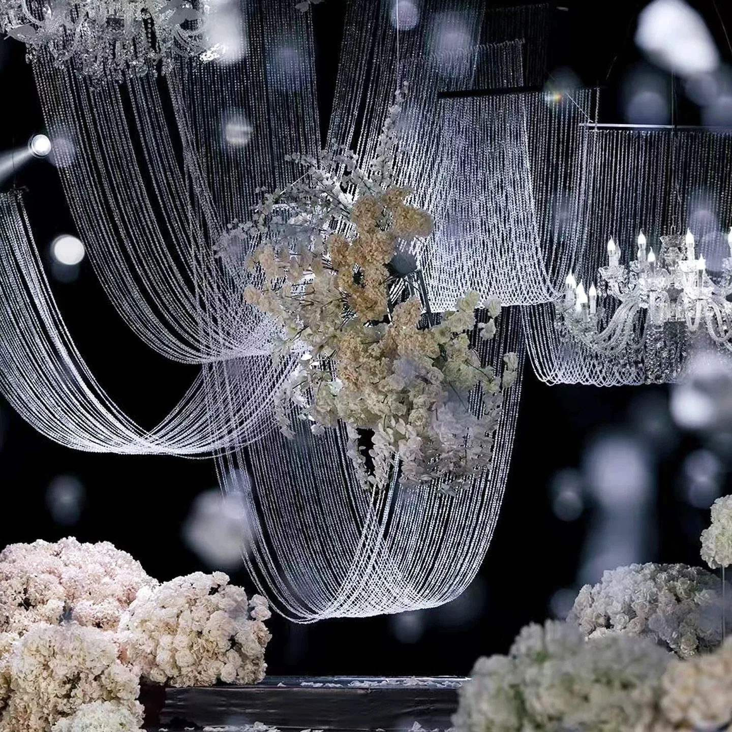 

2pcs Korean Style Wedding Supplies Acrylic Crystal Bead Curtain Wave Ceiling Decoration Pearl Chain Stage Background Hall Decor