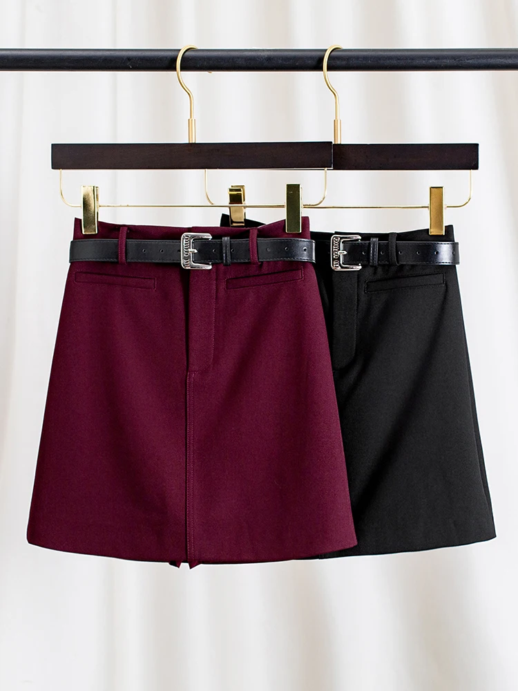 

Юбка А-силуэта с высокой талией, женская шерстяная юбка из тонкой ткани, короткая, осенне-зимняя, в британском стиле, для офиса