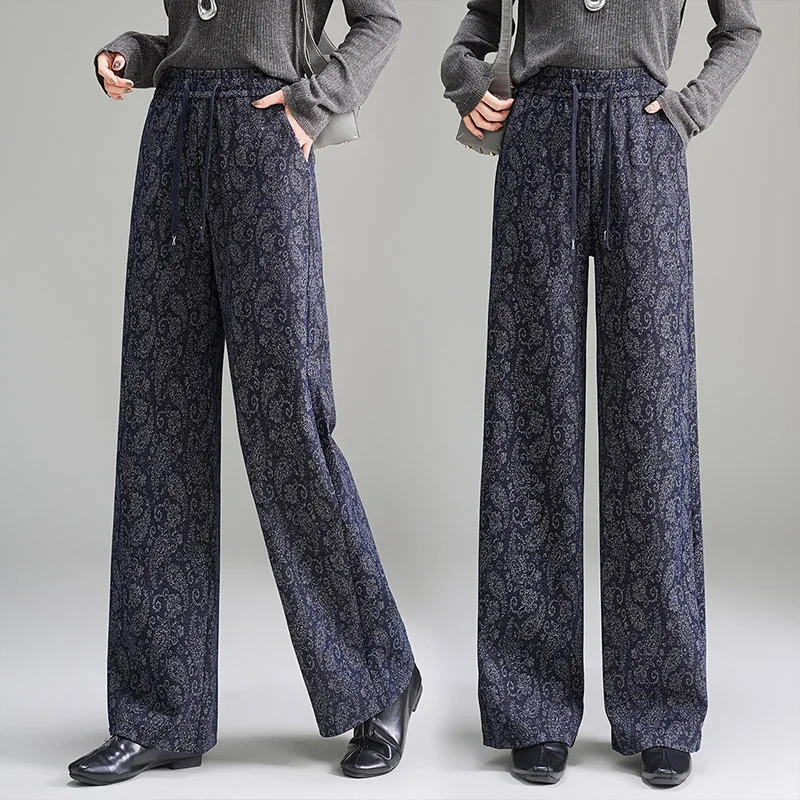 

Осенние новые модные тенденции, широкие брюки с эластичной резинкой на талии, драпированные утягивающие универсальные прямые брюки с узором пейсли