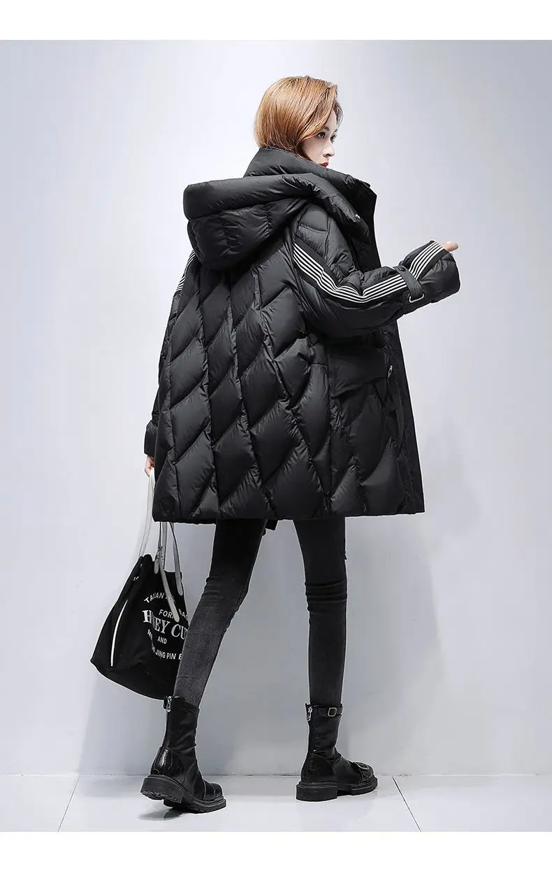 Winter Down Cotton Jacket Mid length Women's New Design sense Spliced Warm Thicken Parka Coat Female Loose Hooded Casual Jackets