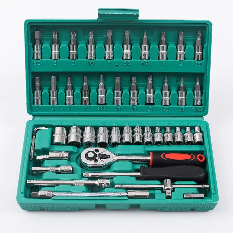 

46pcs Car Repair Tool Kit 1/4-Inch Socket Set Car Repair Tool Ratchet Torque Wrench Combo Auto Repairing Tool Set