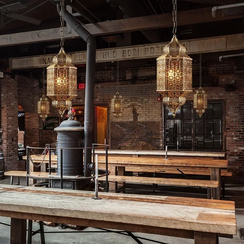 Southeast Asian Pendant Lights Hollow Out  Retro Vintage Hanging Light Fixtures Led G4 Home Decor Loft Bar Coffee Restaurant