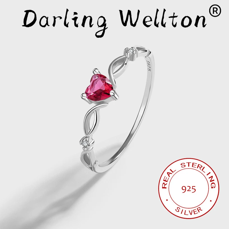 

NEW Fashion Four-Prong Heart-shaped Ruby Full Diamond Couple Ring For Women Original Sterling Silver Christmas Gift Jewelry