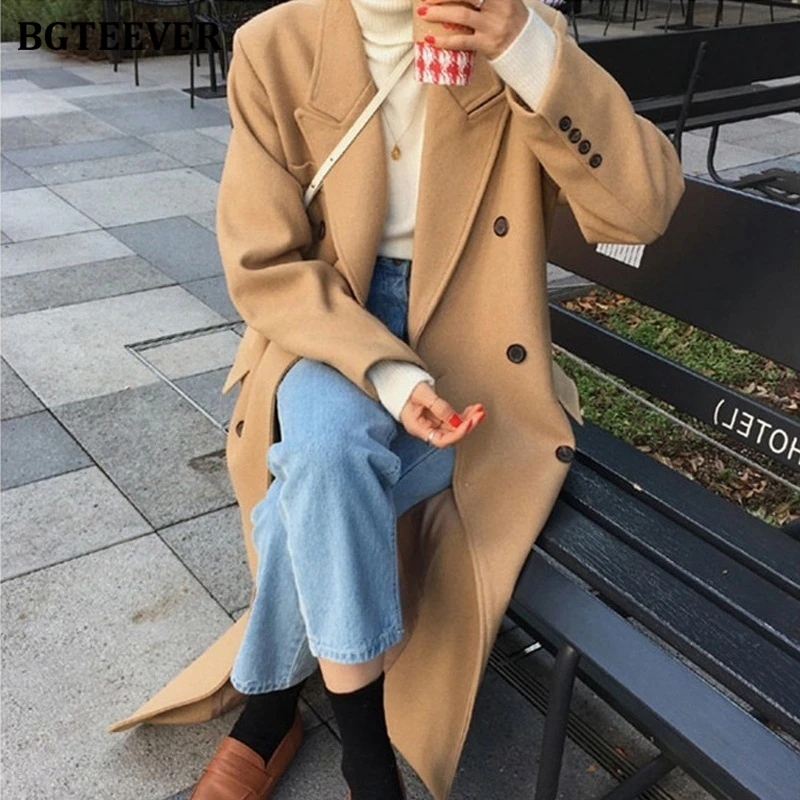 

BGTEEVER 100% Wool Coats for Women Drouble Breasted lADIES Cashmere Overcoats Winter Clothes Long Coats Tops Abrigo Mujer