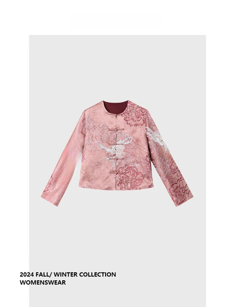 

Elegant Embroidered Chinese Style Jacket Forever 21 New Trend Retro Top Women's plus Size Commute Style Long Sleeve Autumn