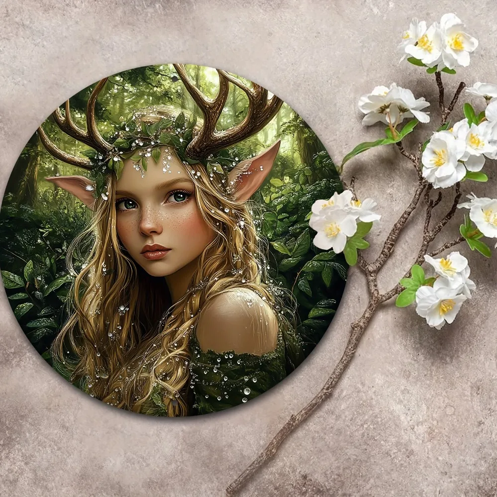 2D Metal Sign, Mystical Elf with Antlers Iron Wall Art, Waterproof Weatherproof Metal Decor for Home Office Cafe Bar Indoor Outd