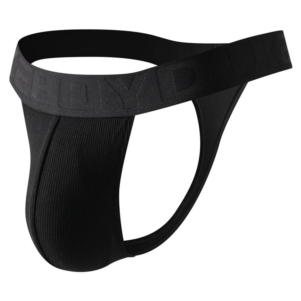 

1pc Solid Color Mens Ribbed Thongs Underwear Elastic Low Waist Briefs T-Back Panties G-strings U Convex Pouch