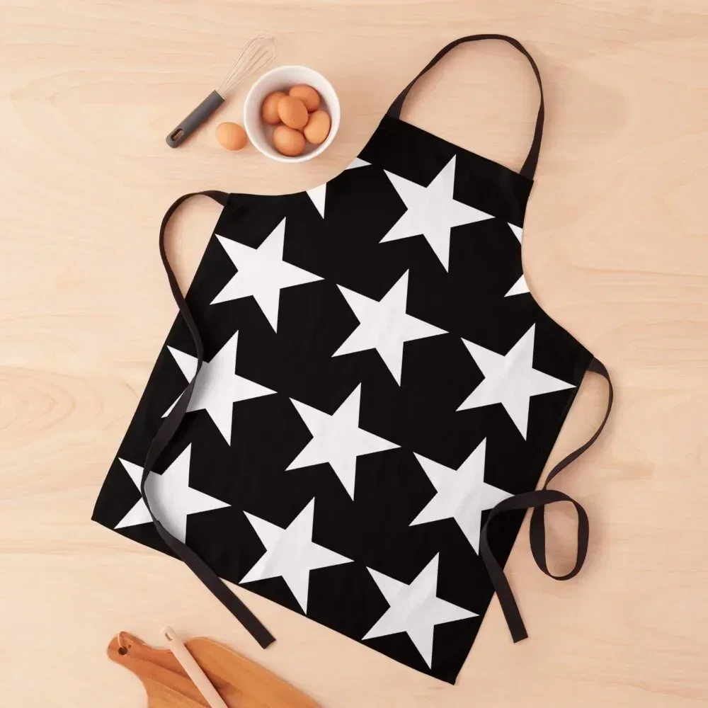 Large WHITE and BLACK STARS Apron Restaurant Kitchen Equipment For Kitchen Women Apron