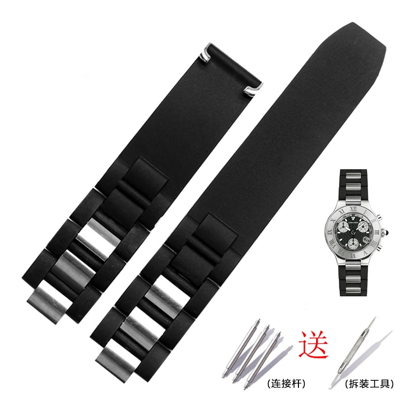 

20mm*10mm Black Replacement Silicone Rubber Watchband For Cartier 21 Chronoscaph W10198U2 W10125U2 W10197U2 W10184U2 Watch Strap