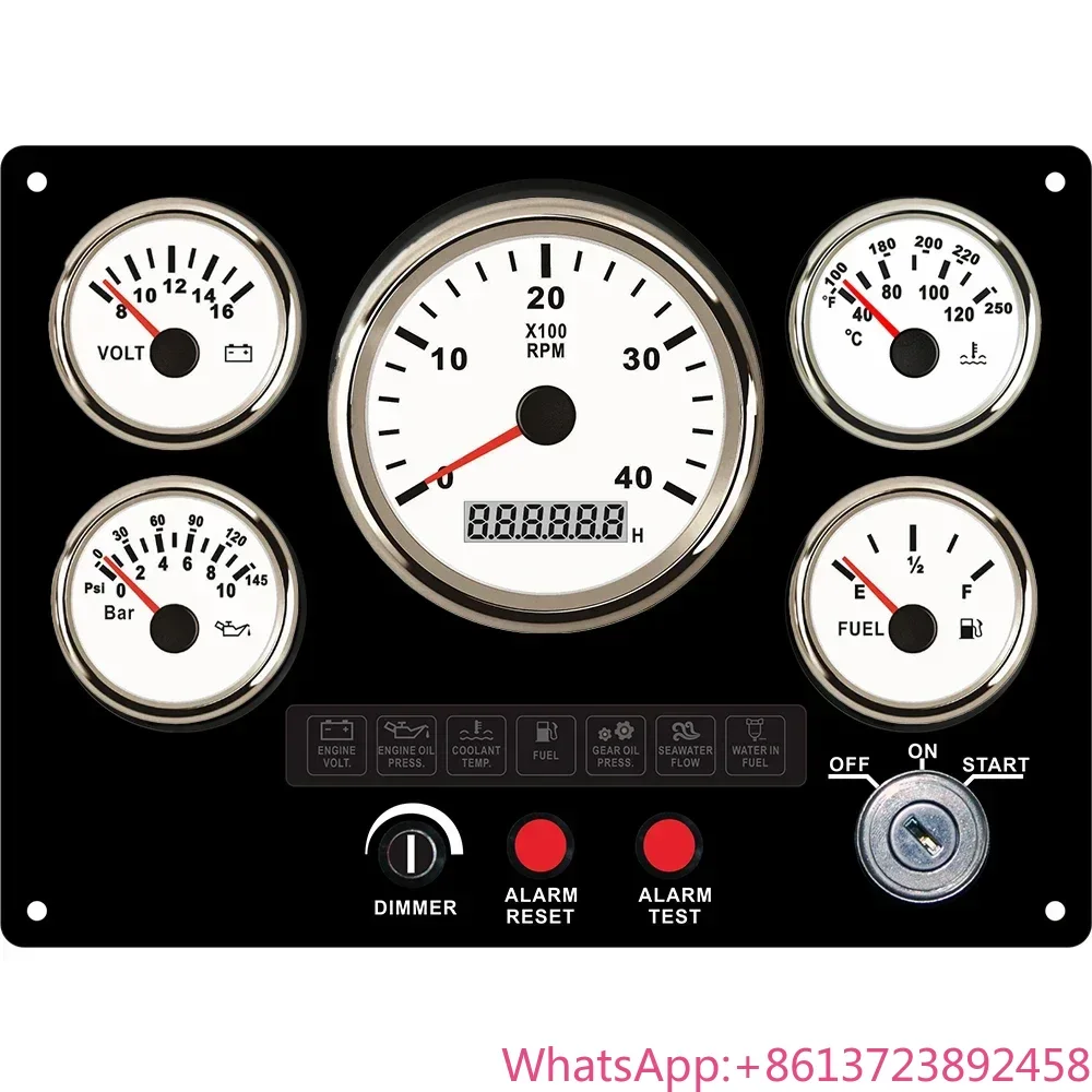 

5 Gauge Set Instrument Panel with 0-4000RPM Tachometer Fuel Level Water Temp. Oil Pressure Voltmeter 241*177 Mm for Boat Car 12V