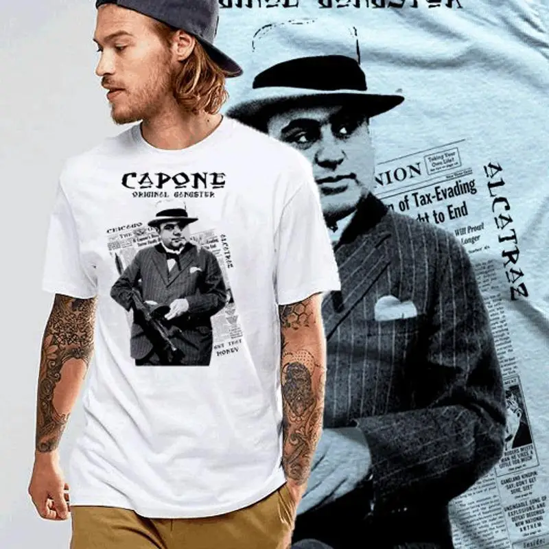 Gangster t-shirt Al Capone Hitman Mob Street Hustle mobster mafia white tee