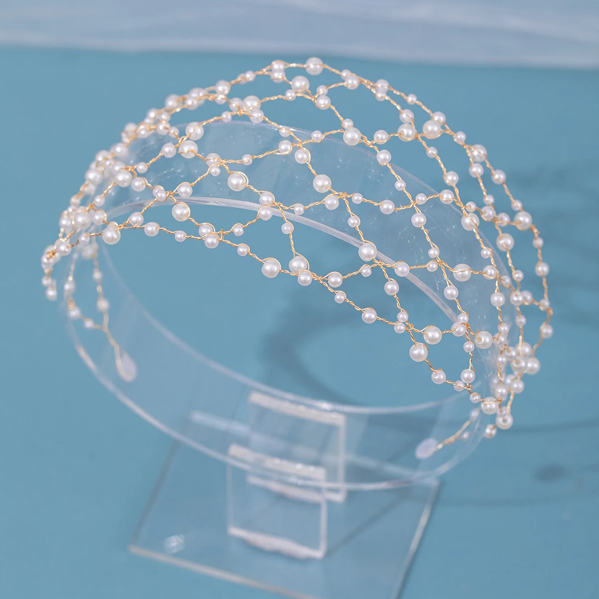 Pearl Headband Soft Chain Net Hairbands for Bride Wedding Party Hair Accessories Fashion Beaded Headdress Women Noiva Jewelry image 5