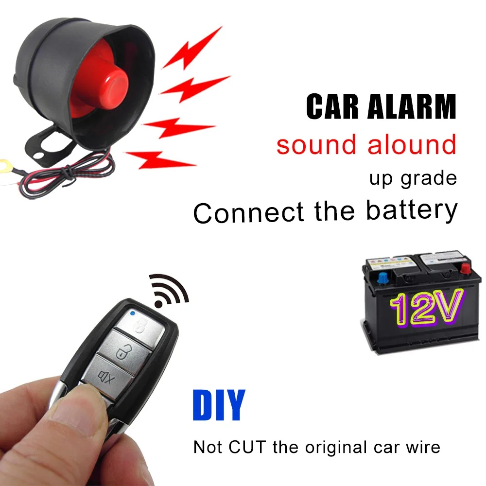 12V Car Security System Horn Siren Alarm with 2 Remote Controls Anti-Theft One-Way Automotive Alarm System Burglar Protection