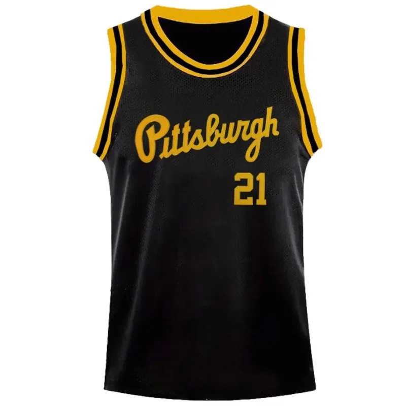 Basketball Jersey Pittsburgh Men's Tank Top Letter&Number 21 Embroidery Sports Top Breathable Sports Uniform Outdoor Sportswear