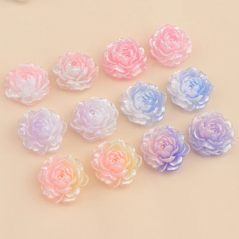 100PCS Explosion Flash Double Color Luminous Peony Flower 30MM Resin DIY Handmade Phone Case, Luggage, Shoe Buckle Decoration