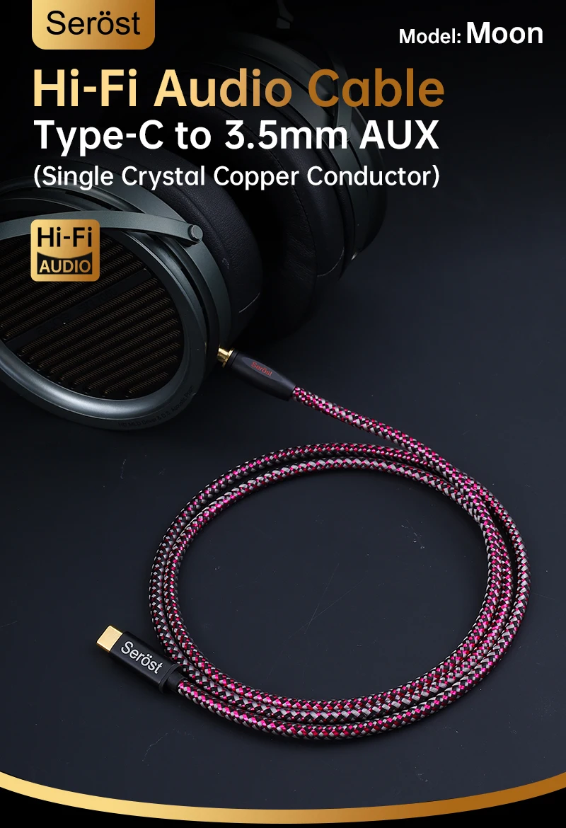 Serost Moon HiFi Audio OCC-Kabel aus Einkristallkupfer, Typ-C auf 3,5-mm-Aux-Buchse für Musikplayer, Lautsprecher, Kopfhörerverstärker – Detail 1