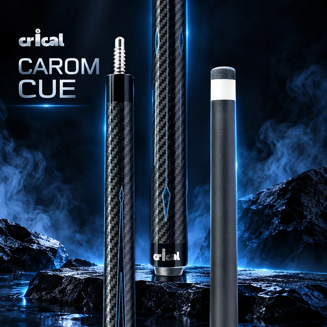 Carbon Fiber Carom 3-Cushion Cue Low Deflection 3K Weave 12mm 6-Layer Leather Tip 3/8x8 Joint 142cm 19oz Billiard CRICAL
