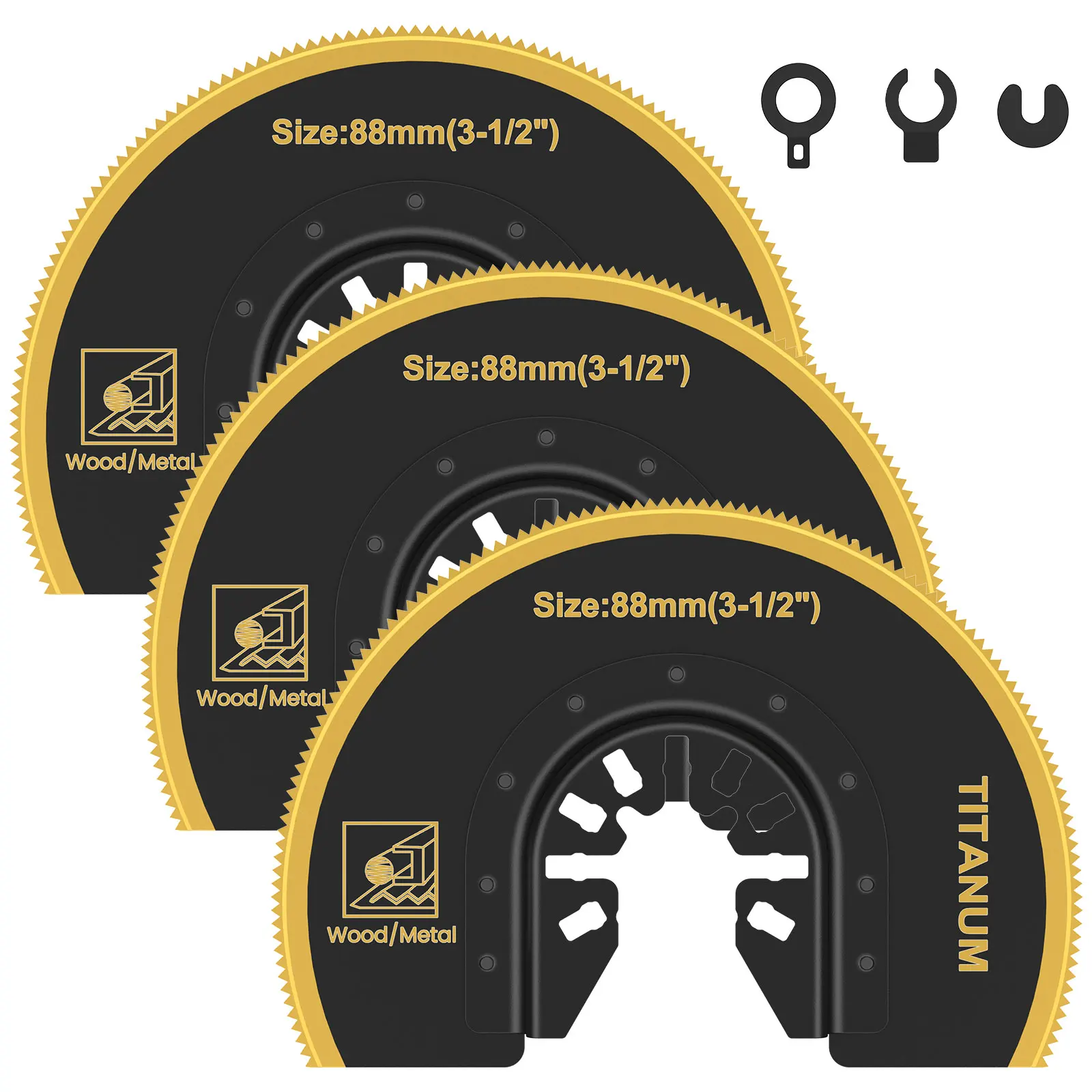 3Pcs Oscillating Saw Blades Bi-metal Titanium Coated Multitool Blades Semicircular Oscillating Blades for Wood Plastic Cutting