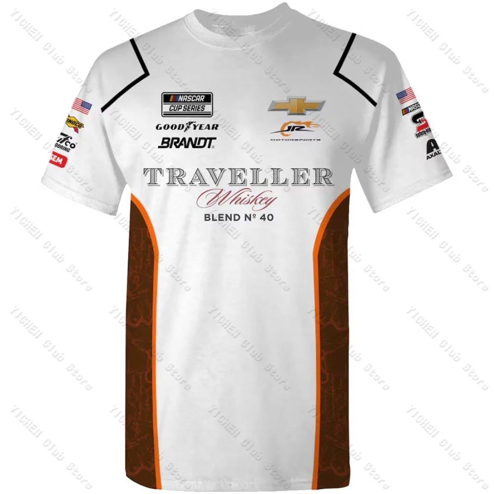 Motorcycle Justin Allgaier JR Motorsports Official Team Apparel White Traveller Whiskey Sublimated Uniform Street Men's T-Shirt