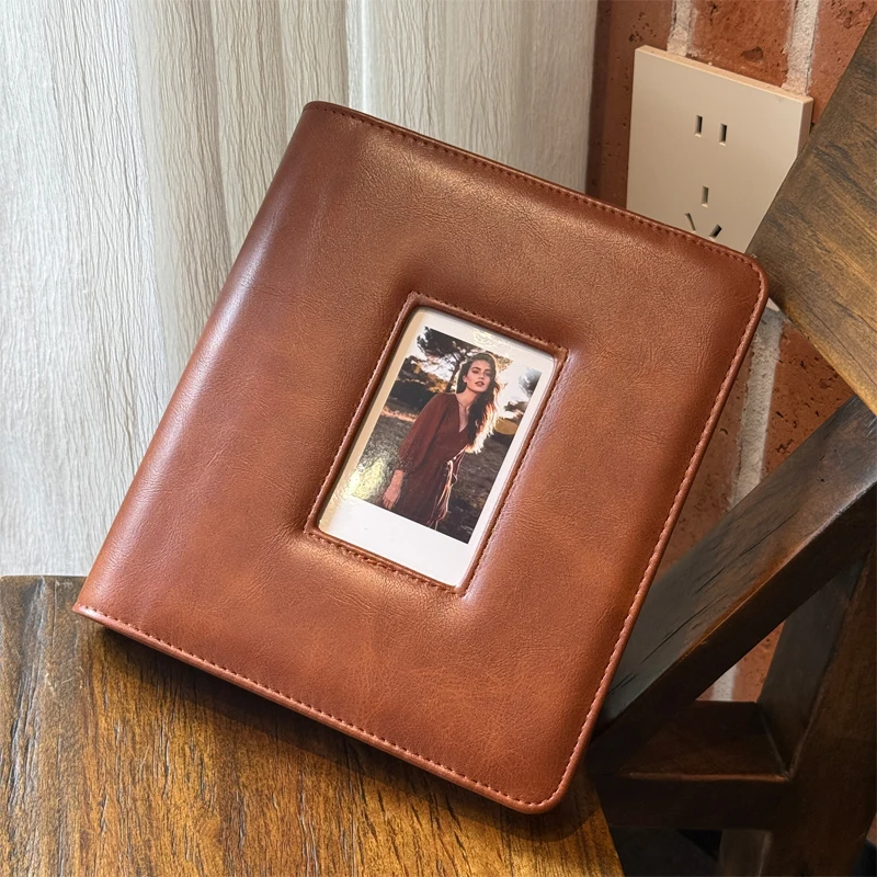 

Classic Leather Photo Album with Hollow Window Cover, for 3 Inch Polaroid Instax Mini Pictures & K-Pop Star Cards, 277 Pockets