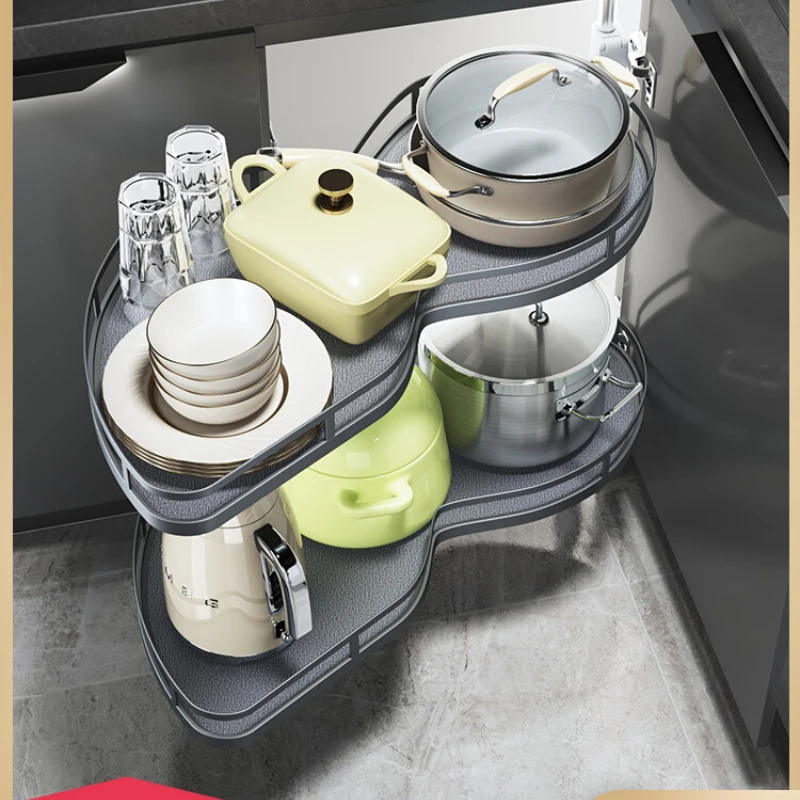 

Kitchen Cabinet Rotating Monster UFO Single and Double Layer Storage Internal Items Pot Bowl Rack Corner Pull Basket