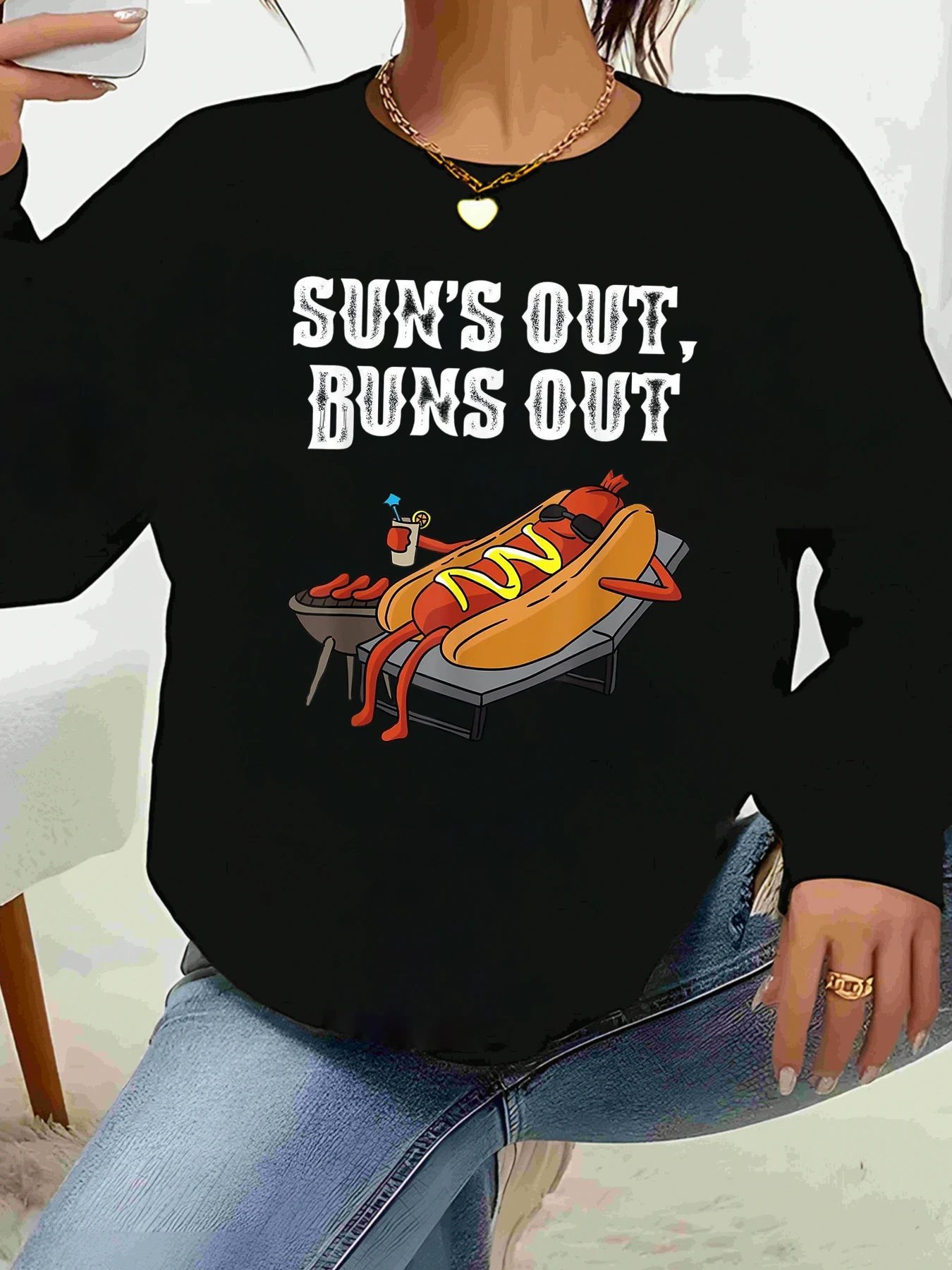 

Толстовка с принтом Sun's Out Buns Out Hot Dog, летняя повседневная одежда, женская мода
