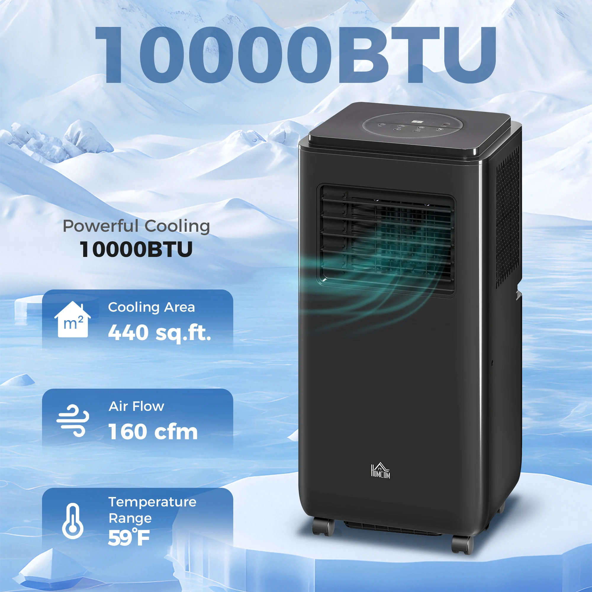 HOMCOM 10000 BTU Portable Air Conditioner for Rooms Up to 440 Sq. Ft., 5-in-1 AC Unit with Dehumidifier, Cooling Fan, Auto, Sleep & Remote, 24H Timer On/Off, Window Installation Kit, Black image 4
