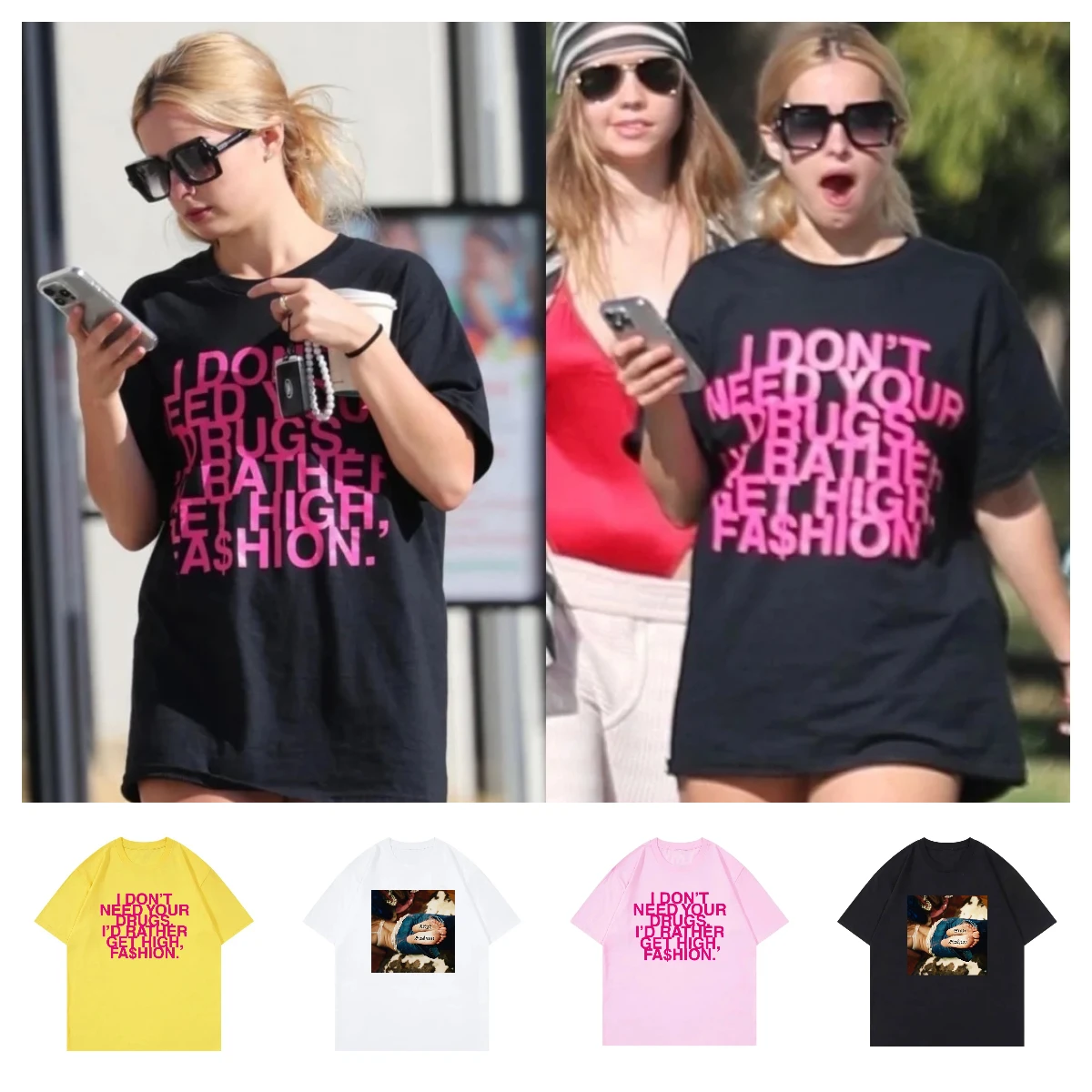 2025 No necesito tus drogas Preferir conseguir una camiseta de alta moda Addison Rae ropa para hombres y mujeres camisetas de algodón Retro Harajuku