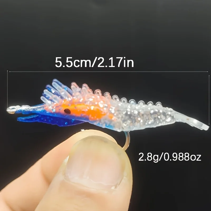 8 قطع مع صندوق T Luya المضيء مع خطاف نابض بالحياة، طُعم صغير من الروبيان المزيف لصيد الأسماك. 6 سنتيمتر/2.8 جرام شكل لينة الجسم الرصاص الروبيان الطعم