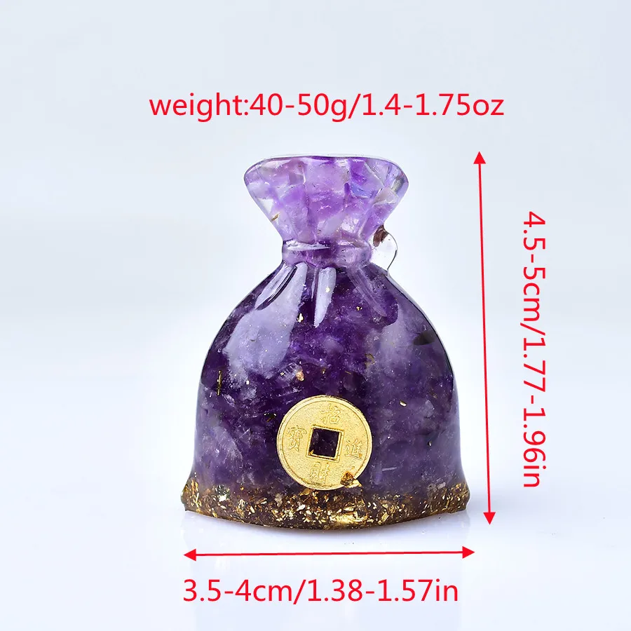 1pc Natural Crystal Energy Amethyst Money bag Orgonite Silicone Reiki Healing Stone Chakra Resin Meditation Tool Room Decor Gift