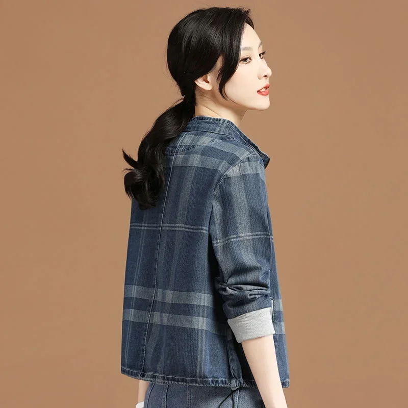 Outerwear Denim Jacket For Women Mix Color Woman Jean Coat Check Spring Autumn Designer On Offer With Stylish