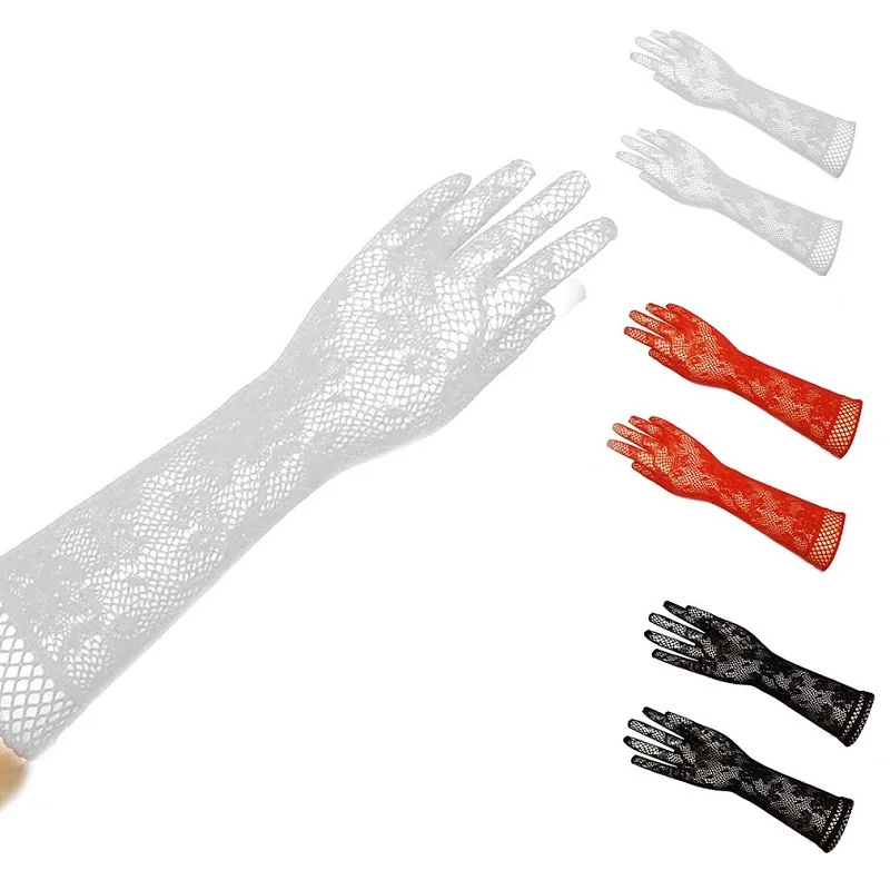 Gants Élégants en Maille Ultra-Minces pour Femme, Longs, Été, Conduite, Cyclisme, Sexy, Rouge, Protection Solaire, Femme, Anti-UV, artificiel asticité, Dentelle