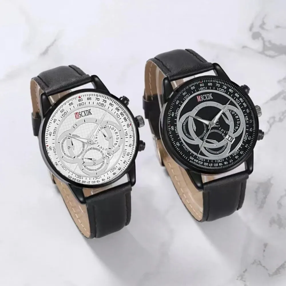 MSCXDK Brand 2PCS Set Fashion Casual Leather Watch Couples Men Women Simple Dial Quartz Watch Dress Clock Montre Women