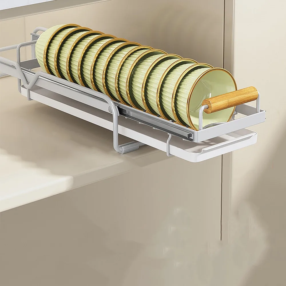 

Single Tier Dish Drying Rack Metal Wear Resistant Under Sink Rack No-Drill Installation Multifunctional Pull Out Drawer