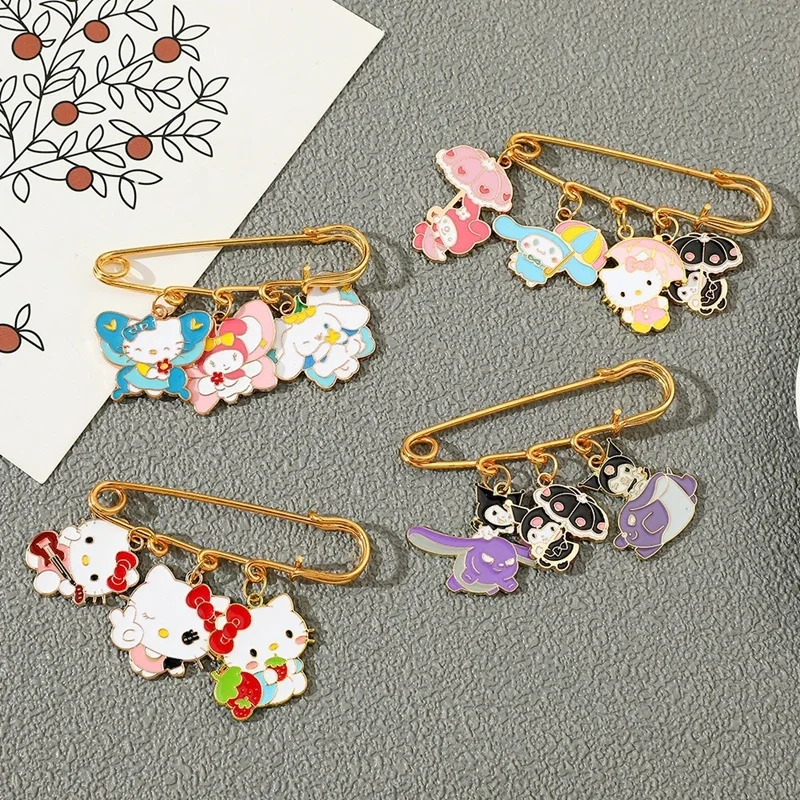 Cartoon Anime Hello Kitty Metal Badges Cinnamoroll Pins Guigou Kuromi Alloy Badge Backpack Clothing Accessories Festival Gift