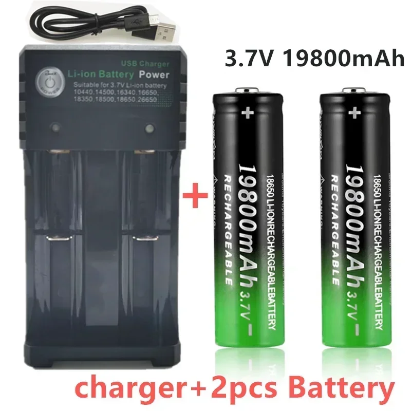 100% New 18650 battery 3.7V 9800mAh rechargeable li-Ion battery with charger for Led flashlight batery litio battery+1 Charger