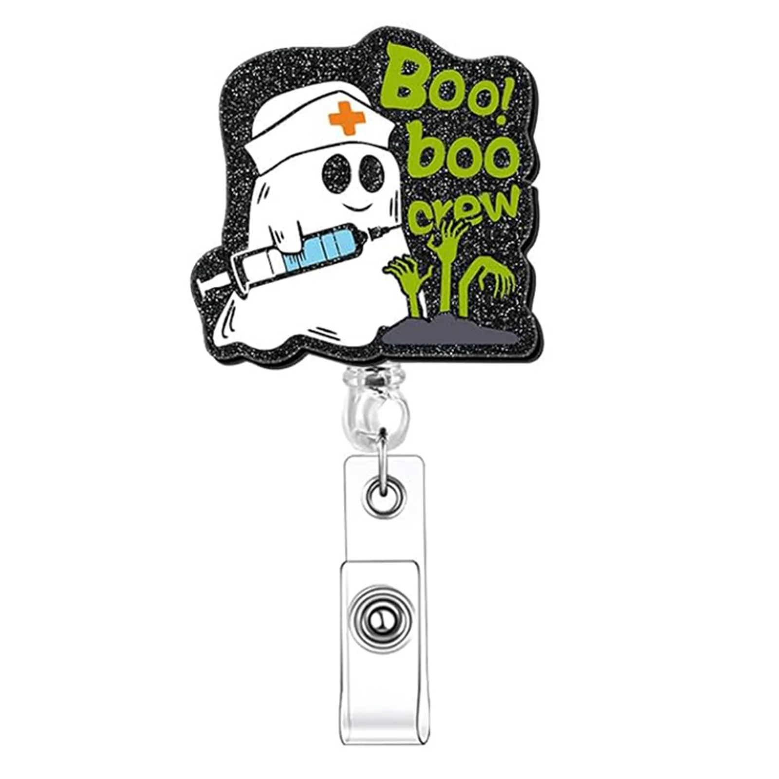 Acrylic Halloween Ghost Badge Holder Rotating ID Badge Clip Retractable Badge Reel Halloween Gift for Doctor Nurse