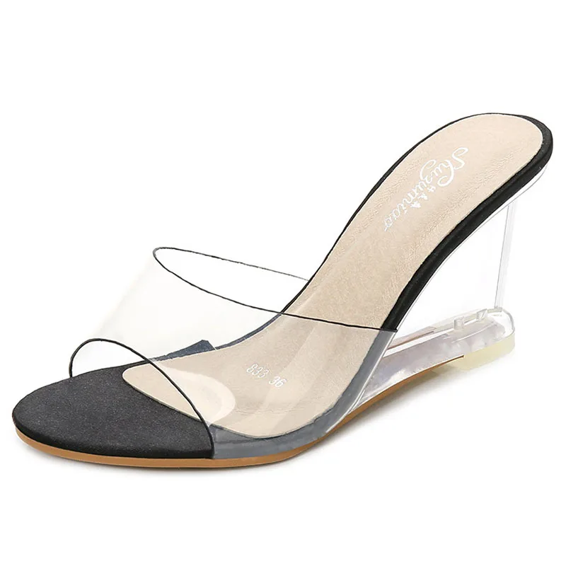 2026 Summer Wedges Sandals Women Custom Open Toe Ankle Strap Clear Wedge Heels Shoes Women Gold Silver Black Sandalias WSH4104