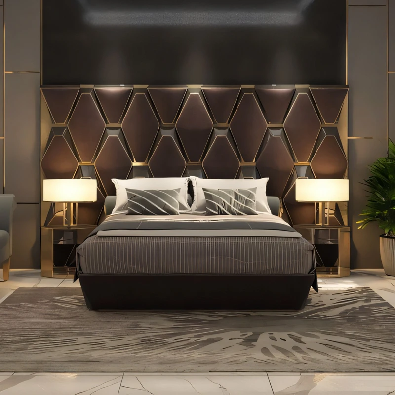 Italian high-end leather double bed light luxury creative villa model room designer master bedroom high back fabric bed